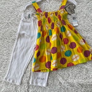 Girls yellow smock top with white elastic pants